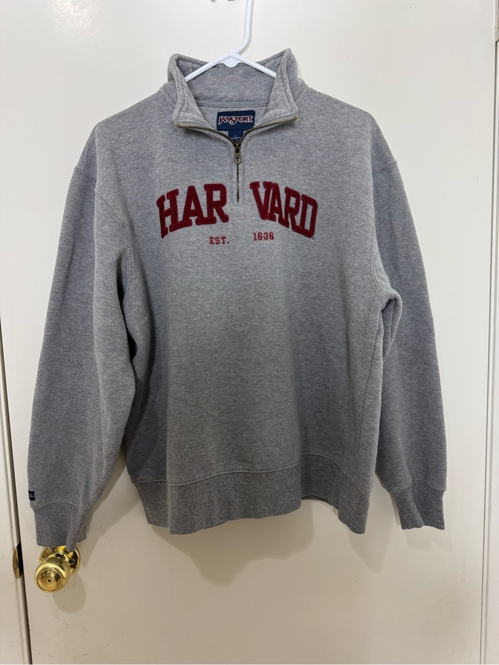 Jansport Gray Quarter-Zip Sweatshirt with Maroon Harvard Arch